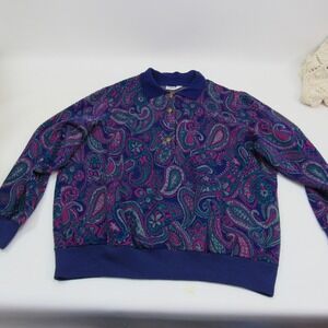 Alfred‎ Dunner Paisley Print Pullover Top Womens XL Blue Purple Gold Buttons